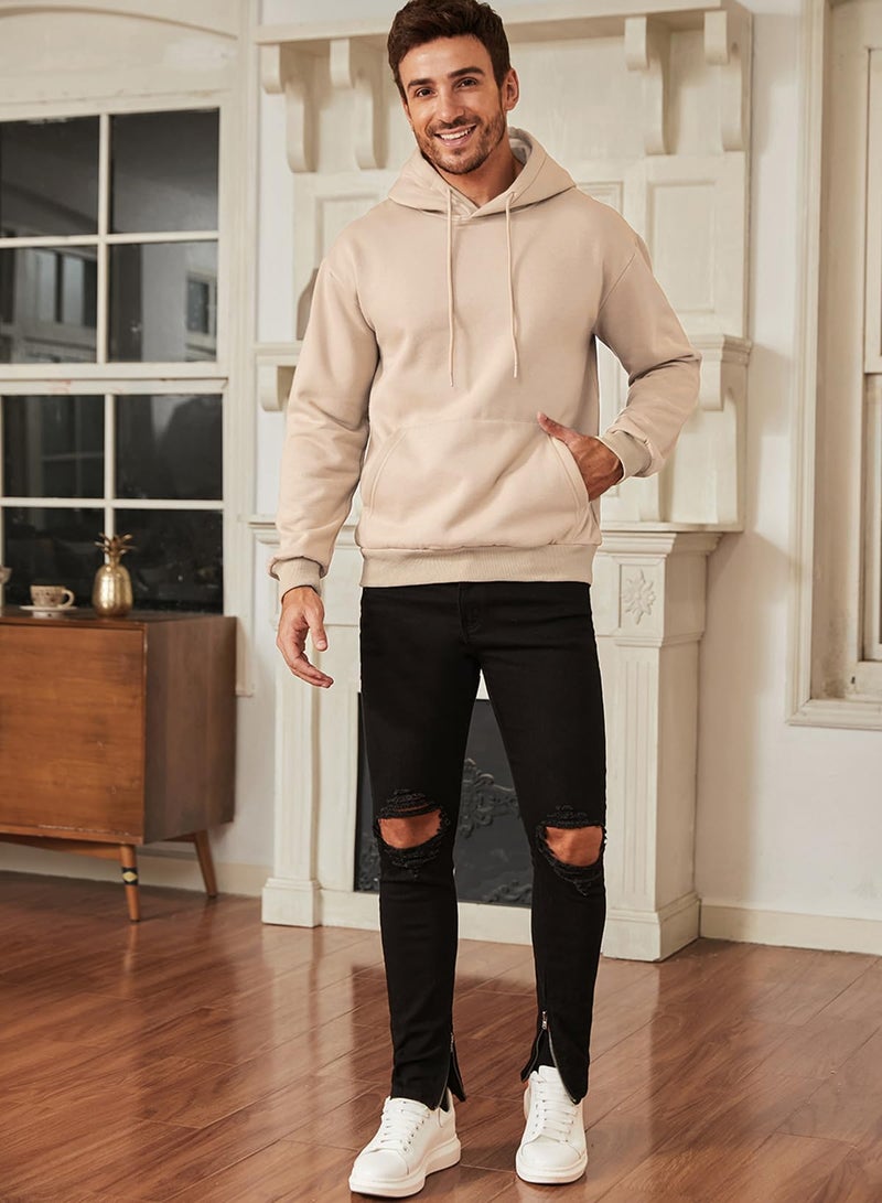 JMIERR Men's Lightweight Cotton Essential Hoodies Winter Casual Mens Oversized Hoodie Loose Fit Drawstring Pullover Shrits Sweater Khaki - Image 3