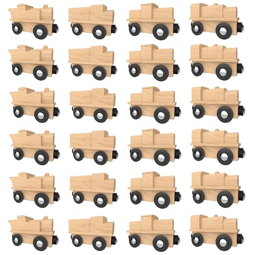 Orbrium 24 Unpainted Wooden Trains Engines Cars Compatible with Thomas Brio Magnetic Toy Trains for Kids Boys Girls Train Theme Birthday Party Favors Craft DIY Creative Activity - Image 1