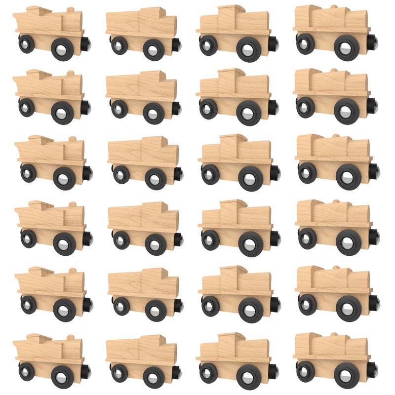Orbrium 24 Unpainted Wooden Trains Engines Cars Compatible with Thomas Brio Magnetic Toy Trains for Kids Boys Girls Train Theme Birthday Party Favors Craft DIY Creative Activity - Image 2
