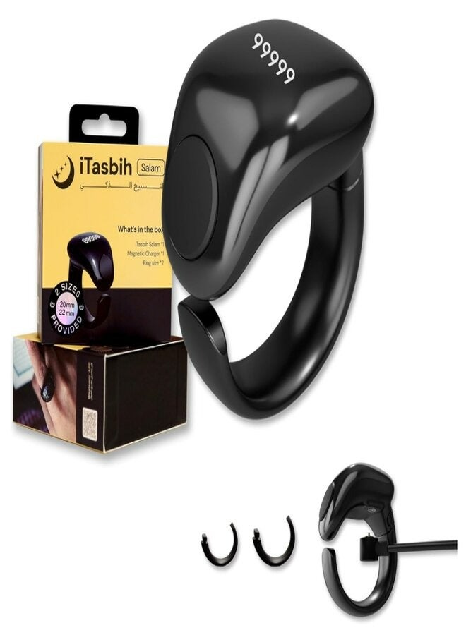 خاتم الذكر الذكي للتسبيح وعداد التسبيح الإسلامي خاتم iTasbih باللون الأسود - Image 1