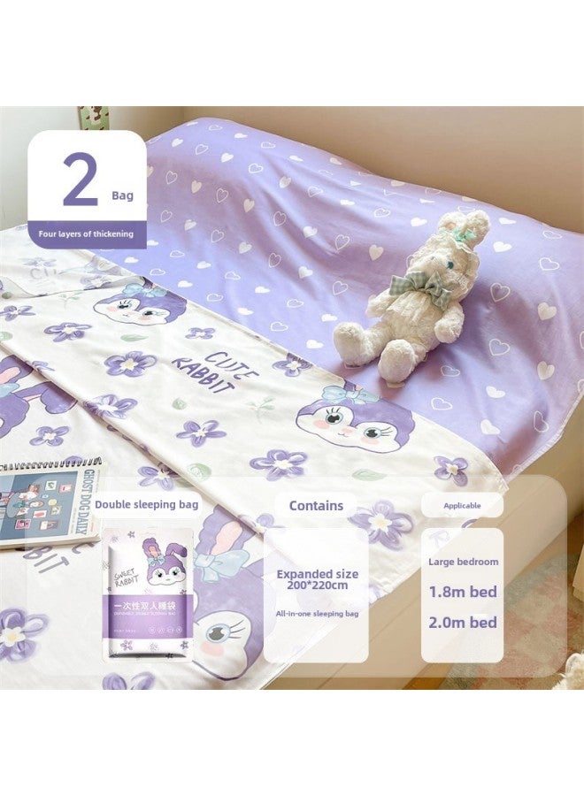 Hotel Dirty Disposable Sleeping Bag Travel Portable Single And Double Bed Sheet Quilt Cover Pillowcase Integrated Thickened-Color:Double Sleeping Bag [2 Packs] Sterilized, No-wash, Can Sleep Naked - Image 1