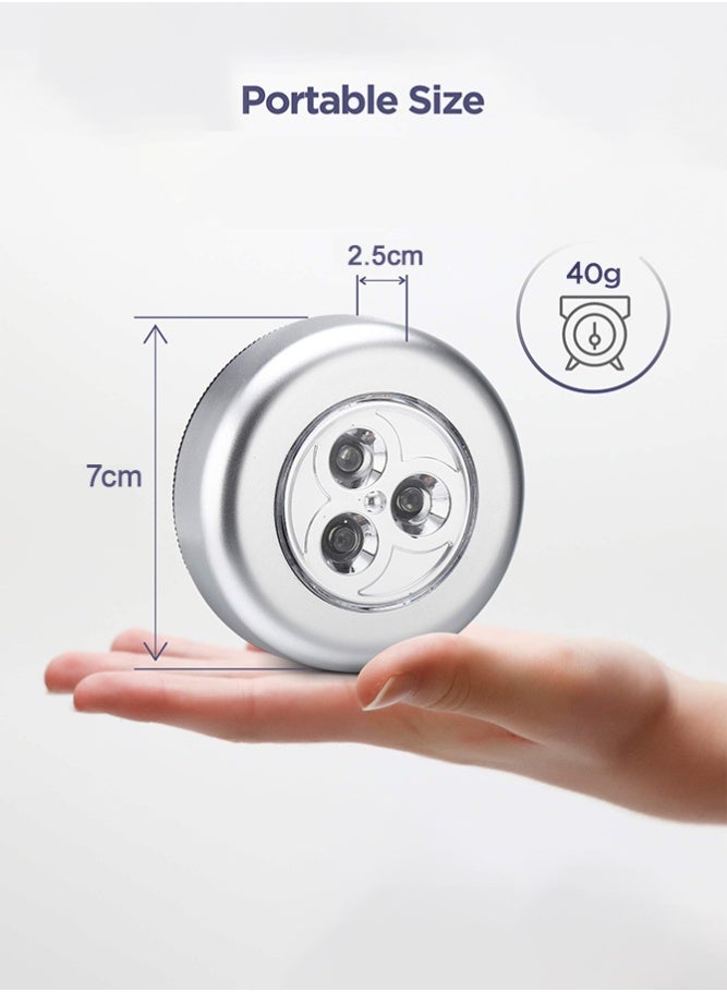 فاصولا مصابيح بانية ، عبوة من 6 إضاءة بيضاء مصباح ليد باللمس، إضاءة ليلية لاسلكية تعمل بالبطارية، إضاءة تحت الخزائن قابلة للصق للمطبخ وخزانة الملابس والممرات (فضي) - Image 2