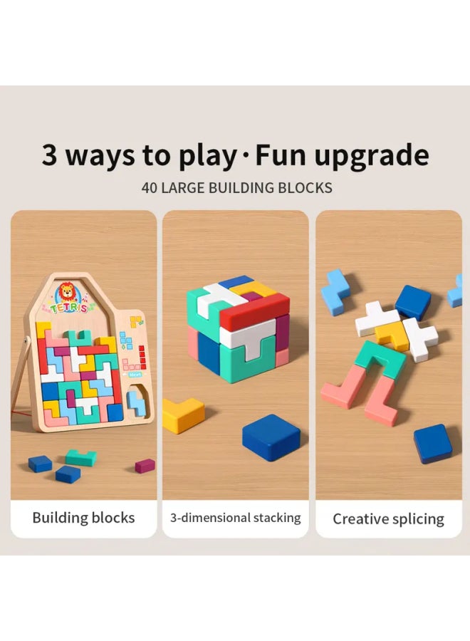 TETRIS Wooden Multifunctional Building Blocks Puzzle For Kids - Multicolor - Image 5