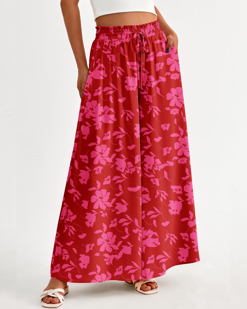 BTFBM Wide Leg Palazzo Pants for Women Casual Flowy High Waist Trousers 2025 Fall Summer Boho Beach Vacation Clothes(Print Red, XX-Large) - Image 3