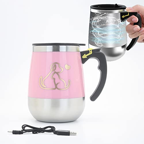 daasigwaa Rechargeable Self Stirring Mug - Magnetic Electric Auto Mixing Stainless Steel Cup for Office/Kitchen/Travel/Home Coffee/Tea/Hot Chocolate/Milk-390 ml/13.2 oz(Pink) - Image 1