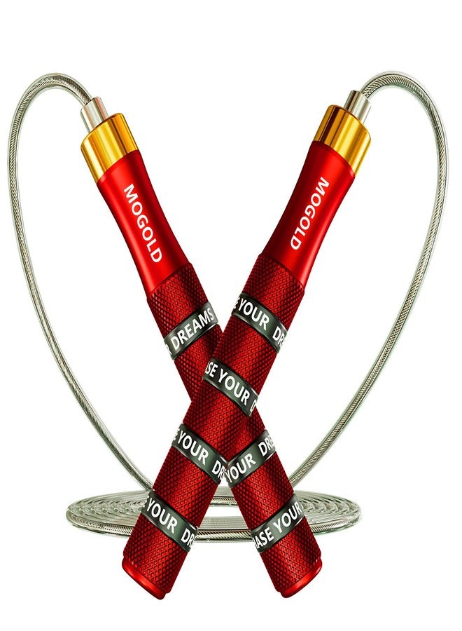Mogold Workout Jump Rope for Men/Women/Kids,Metal&Rubber Handle Skipping Rope with Dual Ball Bearing,4mm thick 10ft long Adjustable PVC Jumprope for Fitness,Crossfit & Home Exercises (Red) - Image 1