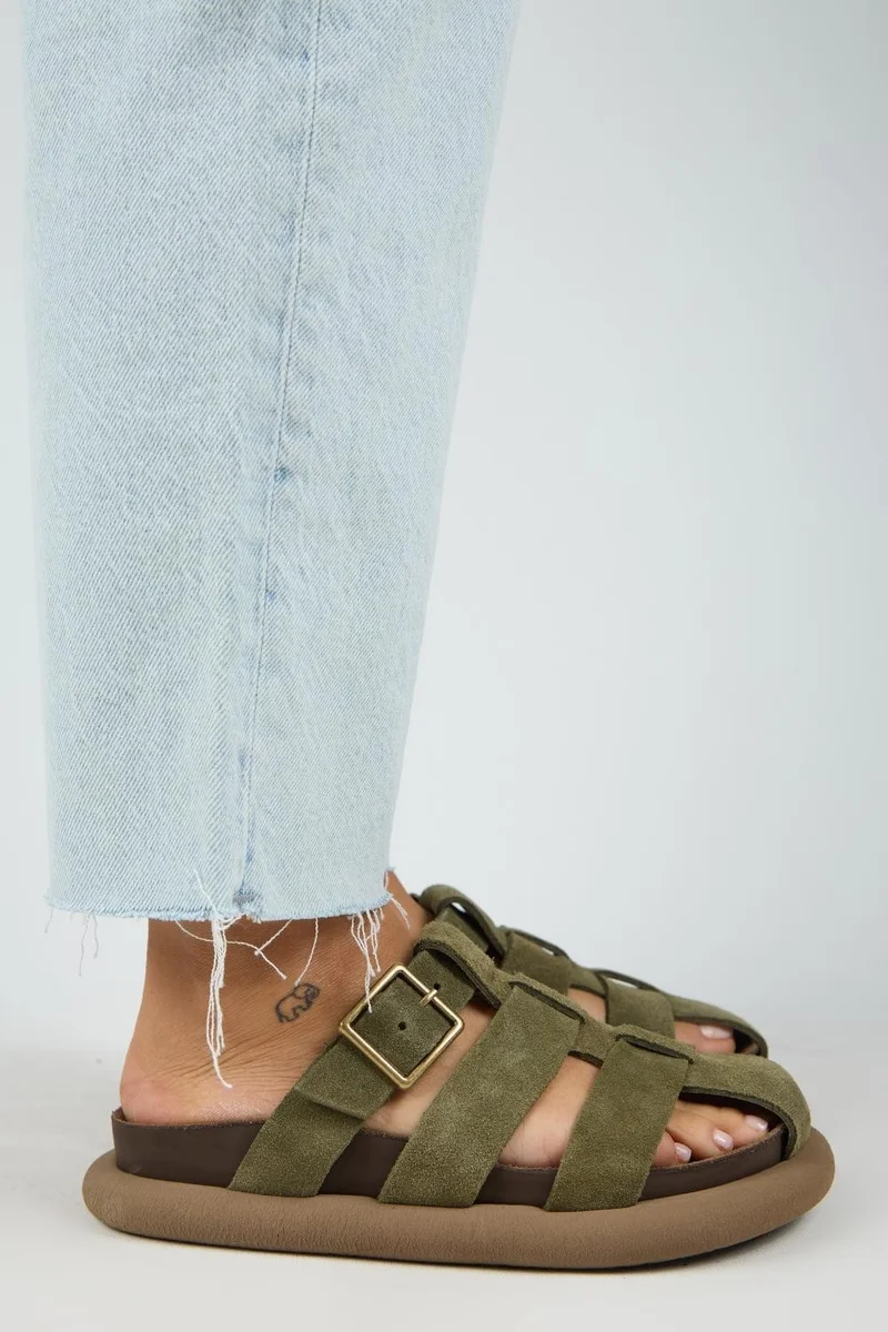 Manijero Manijero Brancato Women's Genuine Leather Buckle Strap Clogs Khaki