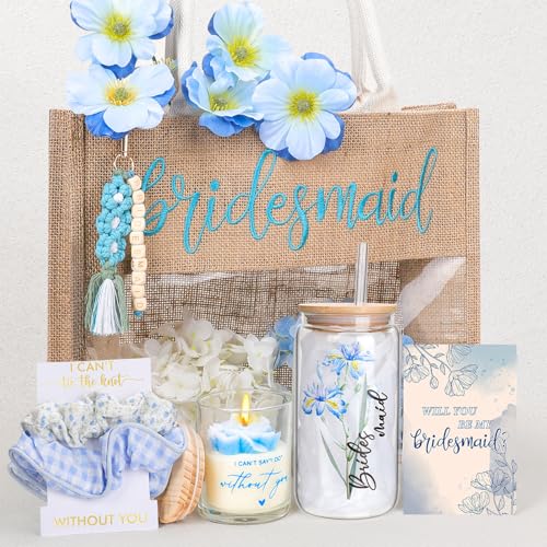 Elysirise Bridesmaid Gifts,Bridesmaids Proposal Bag,Will You Be My Bridesmaid,Bridesmaids Proposal Tote Bag Glass Cup Gifts for Wedding Day - Image 1