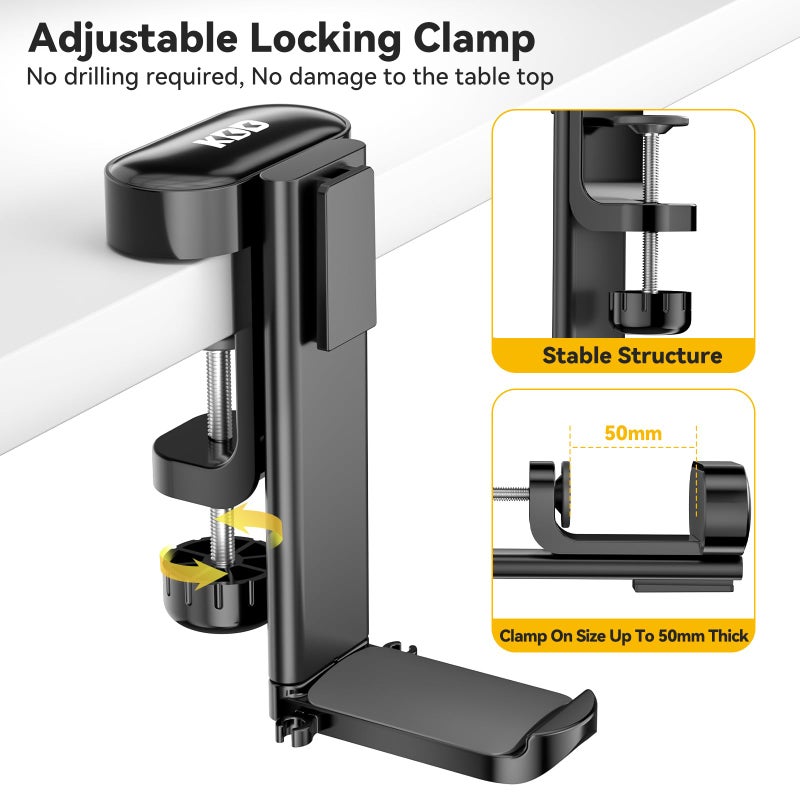 KDD 4 in 1 Desk Cup Holder - Clamp on Under Desk Headphone Hanger - Rotating Headphone Holder Detachable Pen Cup Holder Desktop Storage for Cup, Phone and Pen(Black) - Image 5