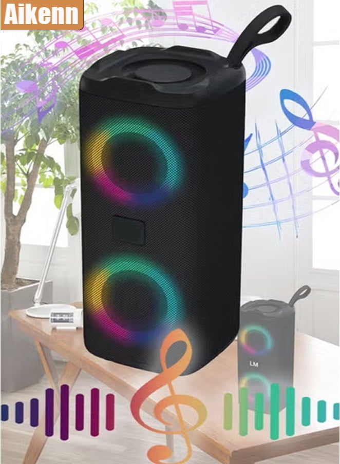 LM Portable Bluetooth Speakers IPX7 Waterproof Wireless Speaker with 24W Loud Stereo Sound, Outdoor Speaker with Bluetooth 5.0 Deep Bass RGB Lights Dual Pairing 4h Playtime for Home Party Black - Image 1