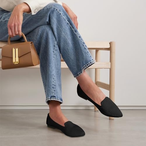 TINGRISE Women's Flats Shoes Pointed Toe Knit Washable Ballet Comfortable Dressy Work Flat Black US6.5 - Image 4