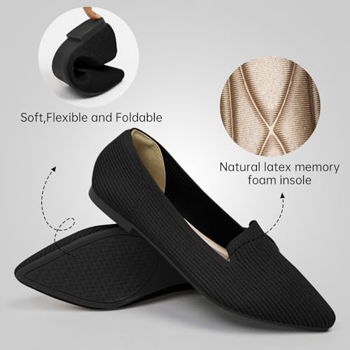 TINGRISE Women's Flats Shoes Pointed Toe Knit Washable Ballet Comfortable Dressy Work Flat Black US6.5 - Image 2