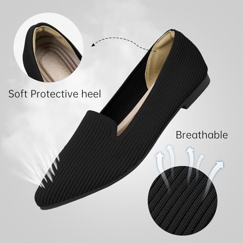 TINGRISE Women's Flats Shoes Pointed Toe Knit Washable Ballet Comfortable Dressy Work Flat Black US6.5 - Image 3
