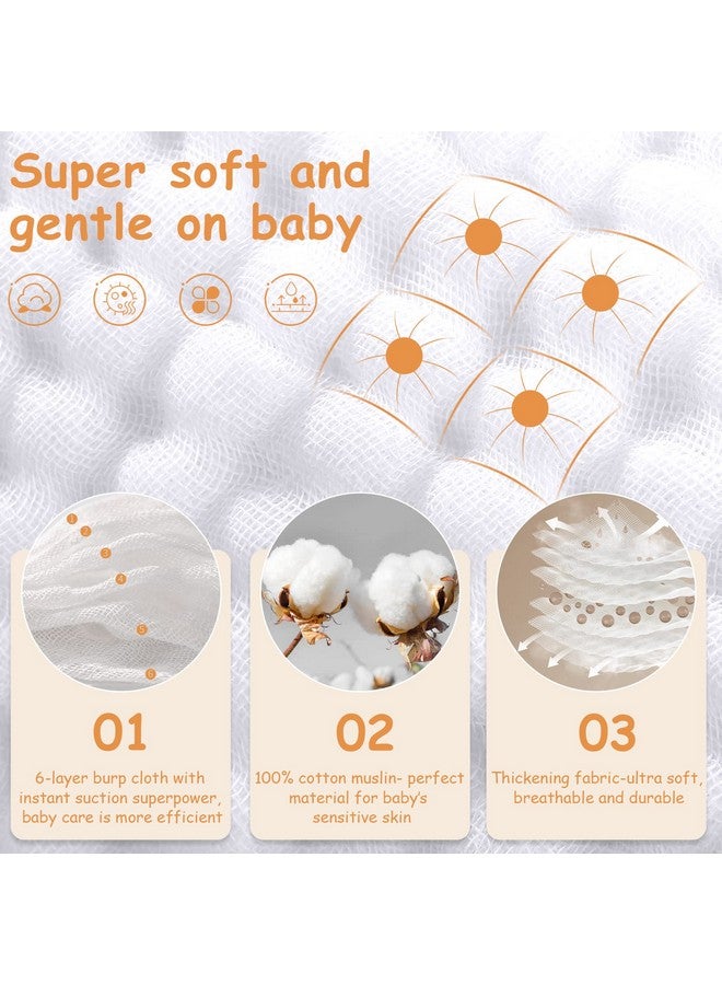 لوكسي مناديل تجشؤ من Looxii مصنوعة من قماش موسلين قطني 100%، مقاس كبير 20×10 بوصة، ناعمة للغاية وعالية الامتصاص، عبوة من 6 قطع من قماش تجشؤ الأطفال، لون أبيض نقي - Image 1