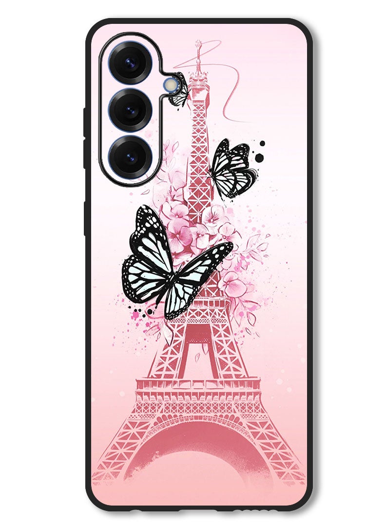 Theodor Case Compatible with Samsung Galaxy A56 Protection Shockproof Bumper Cover Black Butterflies - Image 1
