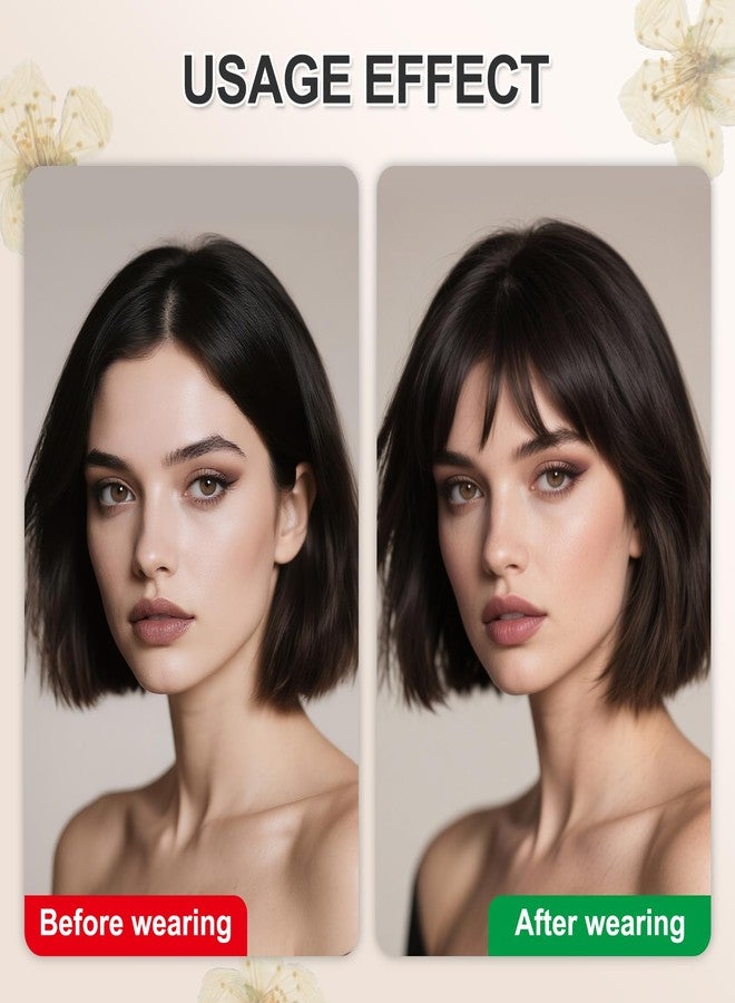 CARGEN Pure Handicraft Clip on Bang for Women, Real Human Hair Wispy Clip-on Bangs with Temples Hairpieces Curved Bangs for Daily Wear, Natural Black - Image 3
