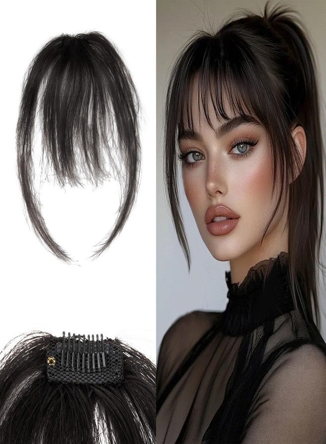 CARGEN Pure Handicraft Clip on Bang for Women, Real Human Hair Wispy Clip-on Bangs with Temples Hairpieces Curved Bangs for Daily Wear, Natural Black - Image 1