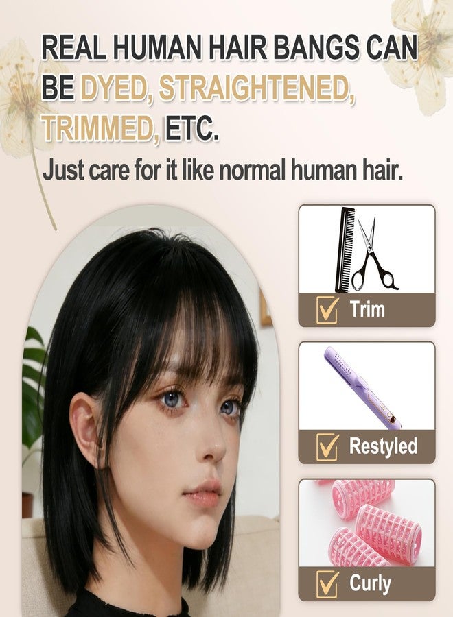 CARGEN Pure Handicraft Clip on Bang for Women, Real Human Hair Wispy Clip-on Bangs with Temples Hairpieces Curved Bangs for Daily Wear, Natural Black - Image 5
