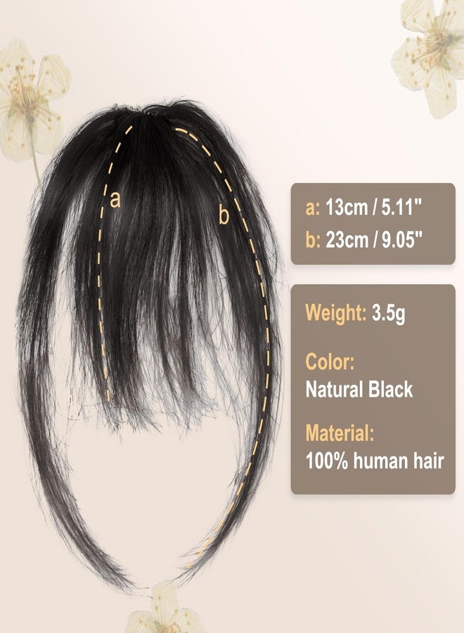 CARGEN Pure Handicraft Clip on Bang for Women, Real Human Hair Wispy Clip-on Bangs with Temples Hairpieces Curved Bangs for Daily Wear, Natural Black - Image 4