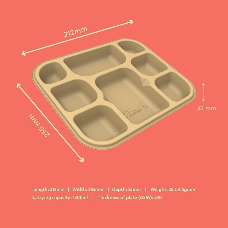SHOP  SHOPPEE SHOP SHOPPEE EcoFriendly Biodegradable Plate with 8 Compartment Meal Tray LeakResistant Disposable Sugarcane Bagasse Dinner Plate for WeddingPartyFunctions 50 Plates Microwave Safe - Image 3