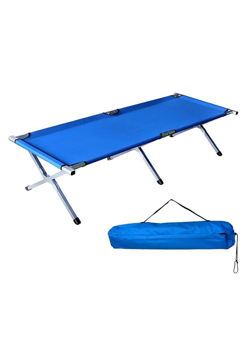 كادي ون سرير تخييم قابل للطي من الألمنيوم المتين مع قماش شبكي، سرير رحلات محمول خفيف الوزن عالي الجودة لشخص واحد، كرسي استرخاء مثالي للاستخدام الداخلي و الخارجي 195*65*45 سم، أزرق - Image 1