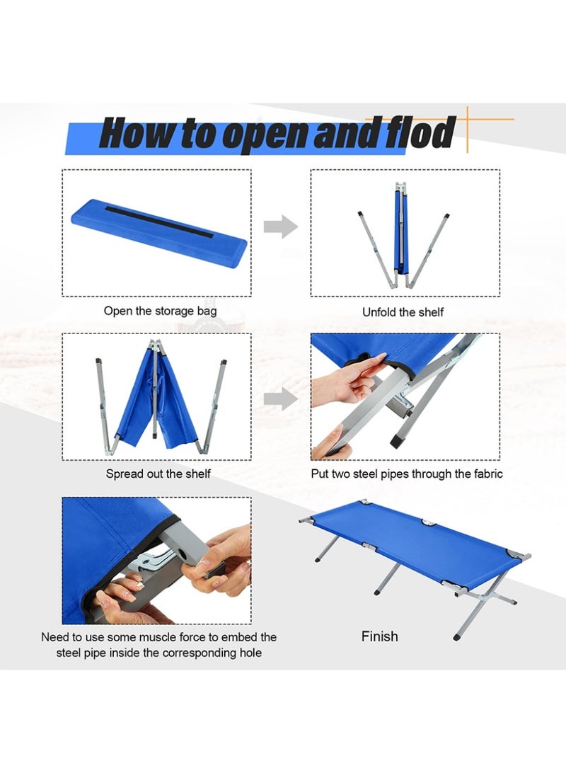 كادي ون سرير تخييم قابل للطي من الألمنيوم المتين مع قماش شبكي، سرير رحلات محمول خفيف الوزن عالي الجودة لشخص واحد، كرسي استرخاء مثالي للاستخدام الداخلي و الخارجي 195*65*45 سم، أزرق - Image 2