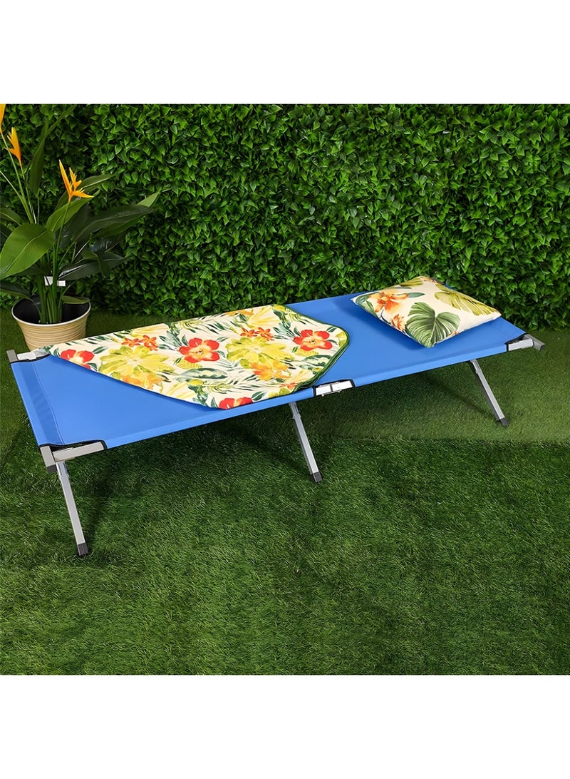 كادي ون سرير تخييم قابل للطي من الألمنيوم المتين مع قماش شبكي، سرير رحلات محمول خفيف الوزن عالي الجودة لشخص واحد، كرسي استرخاء مثالي للاستخدام الداخلي و الخارجي 195*65*45 سم، أزرق - Image 5