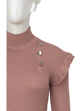 Oppland Women's Winter Sleeves Stylish Button Detailed Half Collar Ruffled Shoulders Long Sleeve Fitted Lycra Knitted Knitwear Badi Sweater  - Image 5