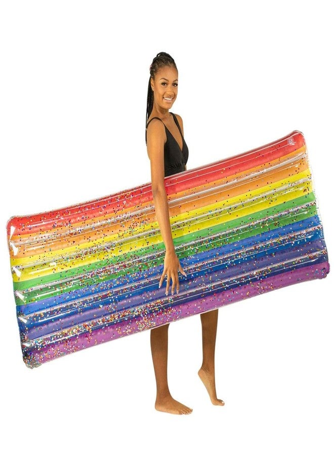 Poolcandy Deluxe Large Size Inflatable Rainbow Glitter Pool Raft - Your Ultimate Summer Pool raft & Inflatable Ride on for The Beach, The Pool or The Lake - Image 1