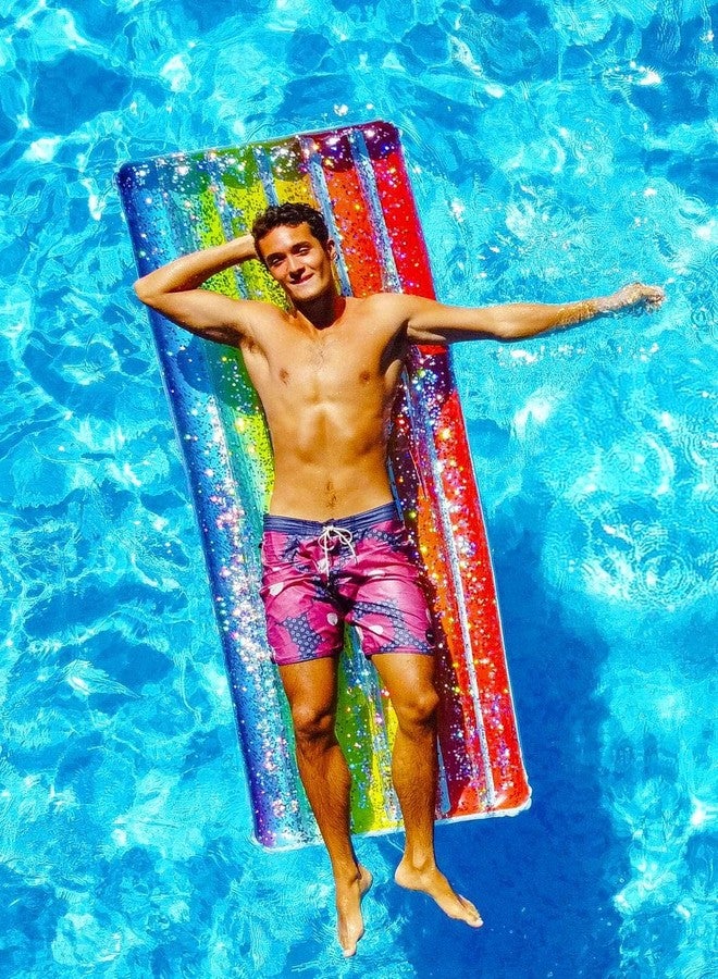 Poolcandy Deluxe Large Size Inflatable Rainbow Glitter Pool Raft - Your Ultimate Summer Pool raft & Inflatable Ride on for The Beach, The Pool or The Lake - Image 2