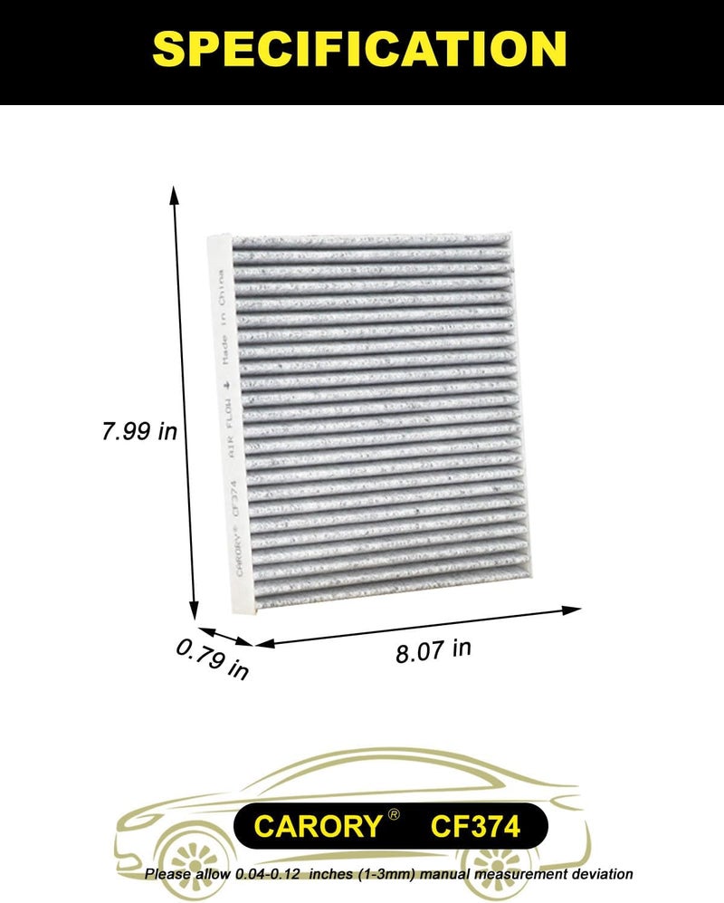 Carory Cabin Air Filter w/Activated Carbon for Toyota Tacoma (2005-2023), Dodge Dart (2013-2016), Pontiac Vibe (2003-2008), OE# 87139-YZZ09, 88508-01010, CF10374 - Image 2