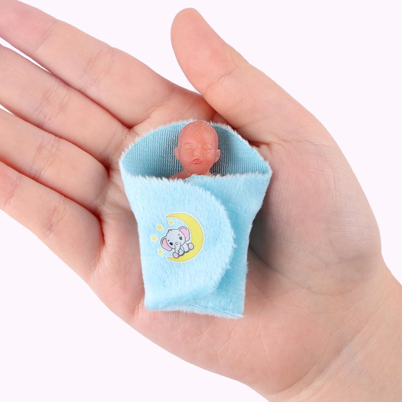 BABESIDE Mini Silicone Baby Dolls, 3 Inch Realistic Newborn Baby Doll Full Silicone Sleeping Little Baby Dolls Mini Real Life Baby Girl Miniature Baby with Bathroom Toy Set Accessories(Blue) - Image 2