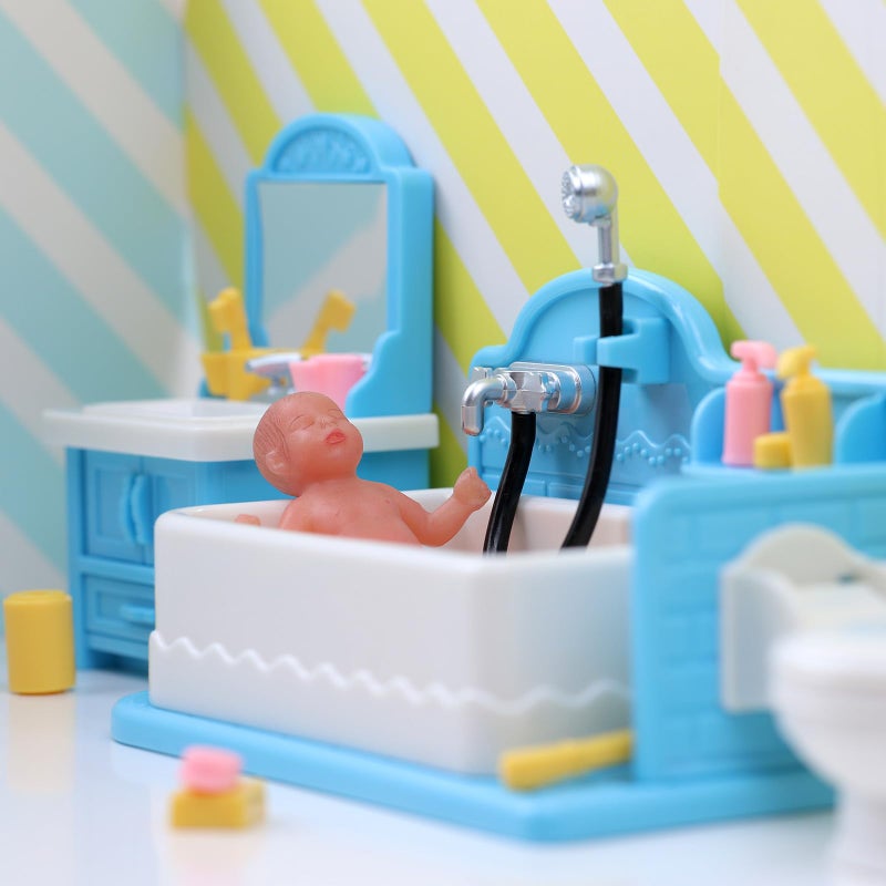 BABESIDE Mini Silicone Baby Dolls, 3 Inch Realistic Newborn Baby Doll Full Silicone Sleeping Little Baby Dolls Mini Real Life Baby Girl Miniature Baby with Bathroom Toy Set Accessories(Blue) - Image 5