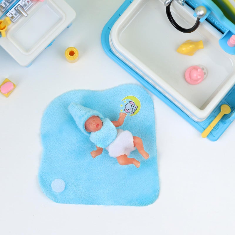 BABESIDE Mini Silicone Baby Dolls, 3 Inch Realistic Newborn Baby Doll Full Silicone Sleeping Little Baby Dolls Mini Real Life Baby Girl Miniature Baby with Bathroom Toy Set Accessories(Blue) - Image 4
