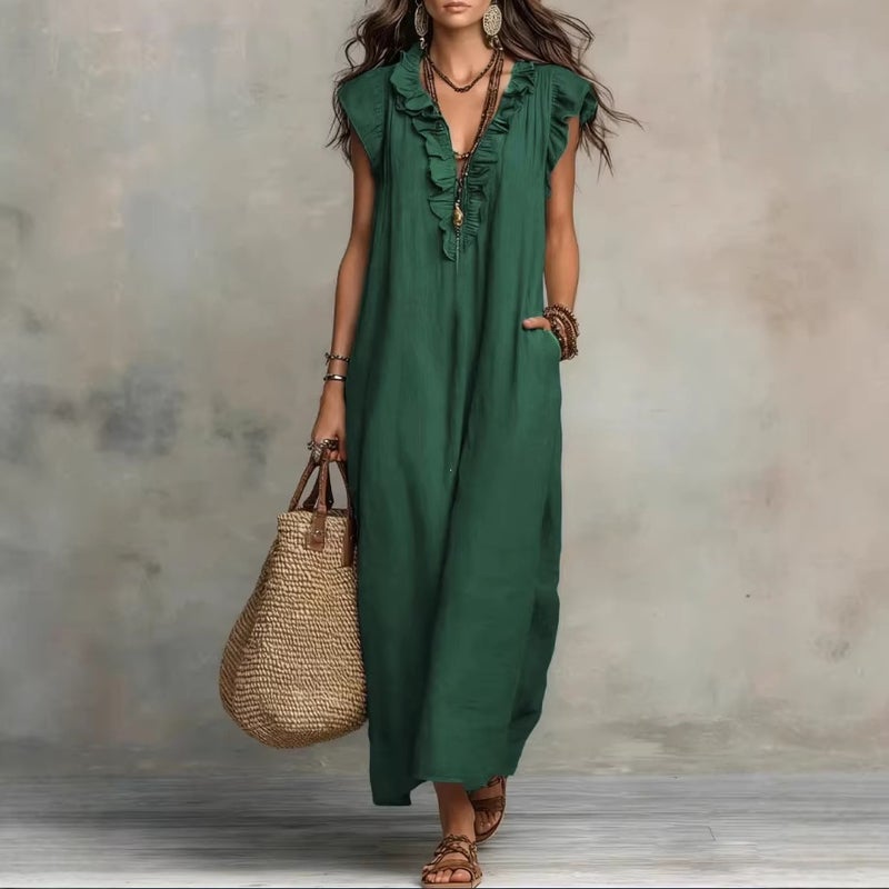 Bohemian Flutter Sleeve Maxi Dress for Women - Image 2