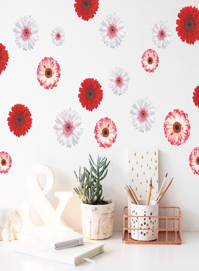 StikArt Removable Gerber Daisy Wall Decals Printed on Waterproof Canvas (19 Red & White Flowers) - Image 3