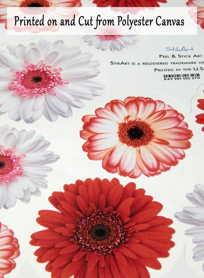 StikArt Removable Gerber Daisy Wall Decals Printed on Waterproof Canvas (19 Red & White Flowers) - Image 2