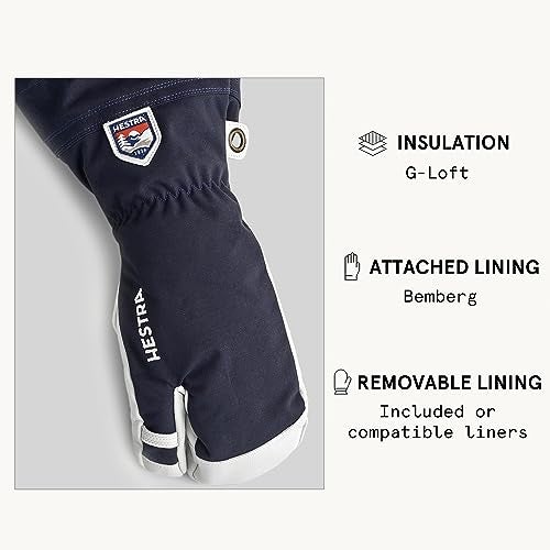 Hestra Unisxe Army Leather Heli Ski Glove, 3-Finger Snow Glove for Skiing & Snowboarding for Men & Women - Navy - 8 - Image 5