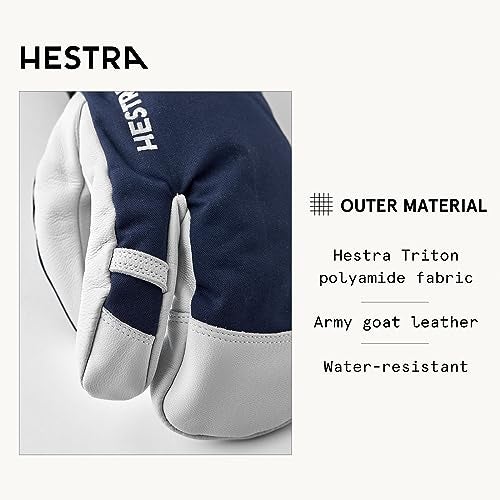 Hestra Unisxe Army Leather Heli Ski Glove, 3-Finger Snow Glove for Skiing & Snowboarding for Men & Women - Navy - 8 - Image 3