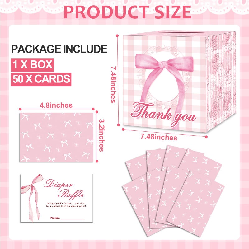 Mecholey 51Pcs Diaper Raffle Box and Diaper Raffle Tickets, Pink Bow Baby Shower Decorations for Girlï¼ŒHilarious Baby Shower Games for Girl - Image 2