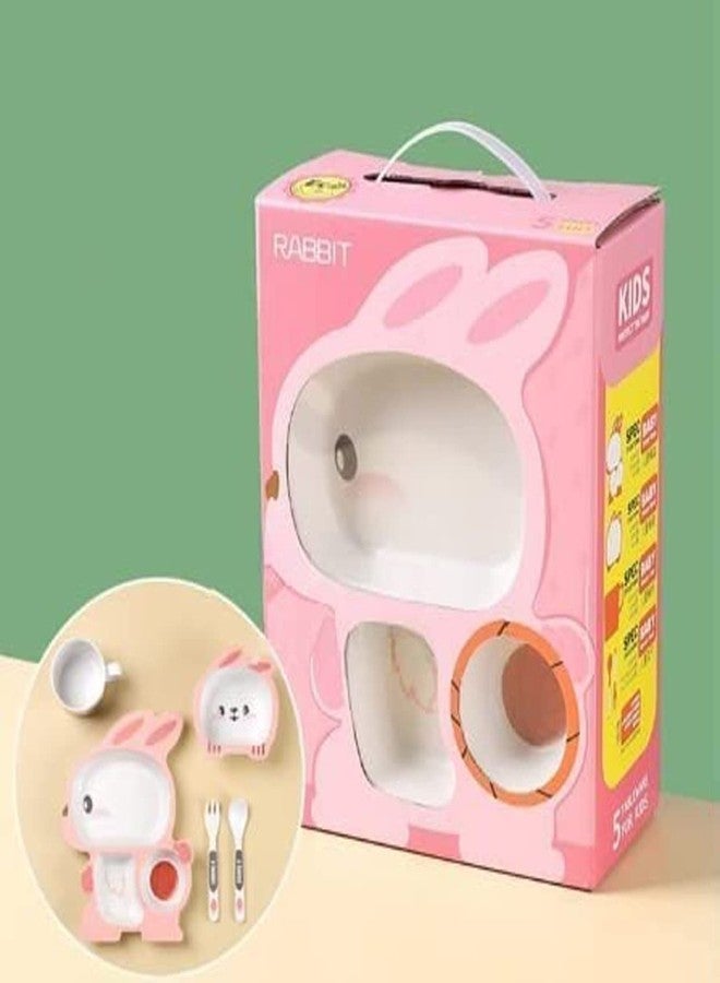 TORIOX Bamboo Baby Tableware Set Eco Friendly Bamboo Fiber Dinner Set Children Dinnerware Kids Dinner Set Baby Bamboo Fiber Tableware Kids Dinnerware Gift Sets - 5Pcs/Set (Multi Color) (Rabbit) - Image 5