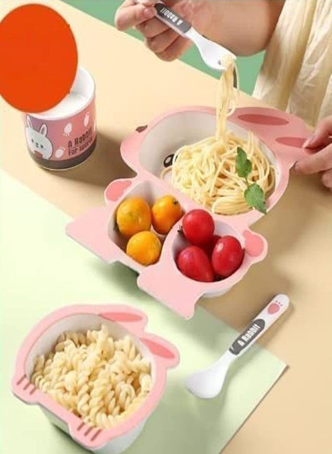 TORIOX Bamboo Baby Tableware Set Eco Friendly Bamboo Fiber Dinner Set Children Dinnerware Kids Dinner Set Baby Bamboo Fiber Tableware Kids Dinnerware Gift Sets - 5Pcs/Set (Multi Color) (Rabbit) - Image 4