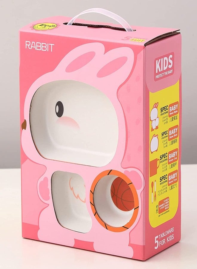 TORIOX Bamboo Baby Tableware Set Eco Friendly Bamboo Fiber Dinner Set Children Dinnerware Kids Dinner Set Baby Bamboo Fiber Tableware Kids Dinnerware Gift Sets - 5Pcs/Set (Multi Color) (Rabbit) - Image 1