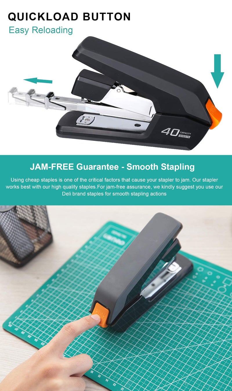 Leven Deli Effortless Desktop Stapler, 40 Sheet Capacity, One Finger Touch Stapling, Easy to Load Ergonomic Heavy Duty Stapler, Includes 1500 Staples and Staple Remover - Image 3