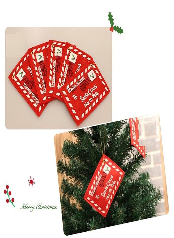 Moira Pack of 5 Letter to Santa Fabric Envelopes Hanging with Christmas Elements Printing, Red and White, Christmas Tree Decoration - Image 3