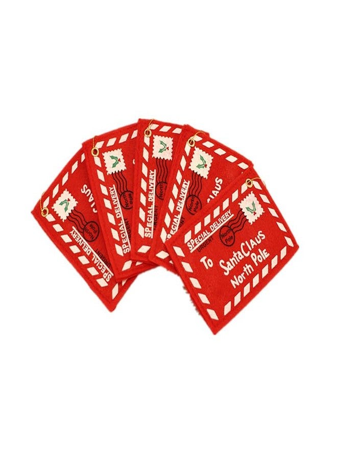 Moira Pack of 5 Letter to Santa Fabric Envelopes Hanging with Christmas Elements Printing, Red and White, Christmas Tree Decoration - Image 1