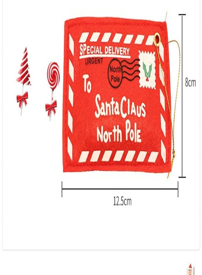 Moira Pack of 5 Letter to Santa Fabric Envelopes Hanging with Christmas Elements Printing, Red and White, Christmas Tree Decoration - Image 2