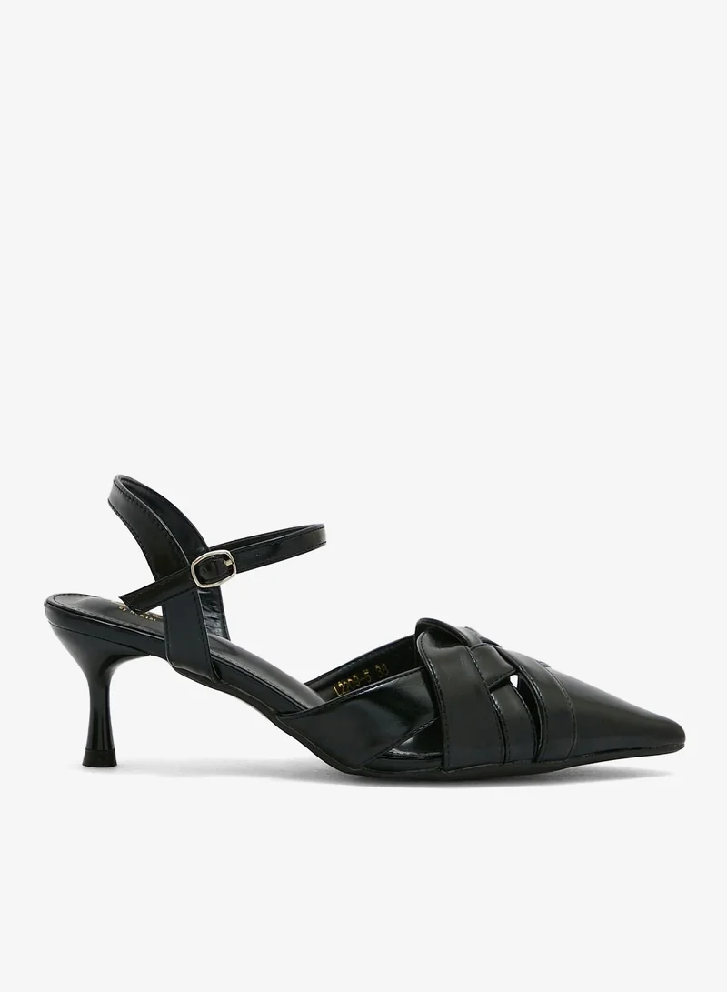 ELLA Interwoven Design Ankle Strap Pointed Pump