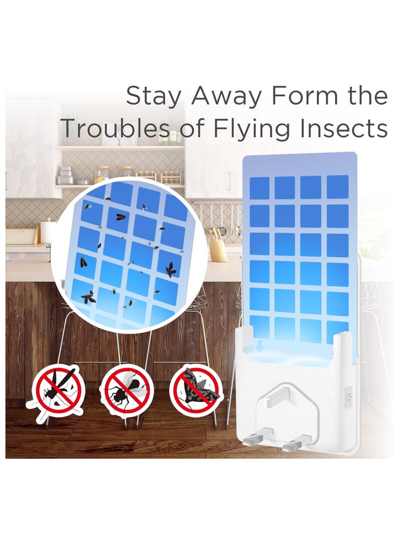 Fly Insect Trap, Indoor Gnat Catcher Captures Houseflies, Fruit Flies, and Gnats, Plug-in Moths Killer with Night Light for Buzz-free Home, UK PLUG, 5Pcs Adhesive Cards