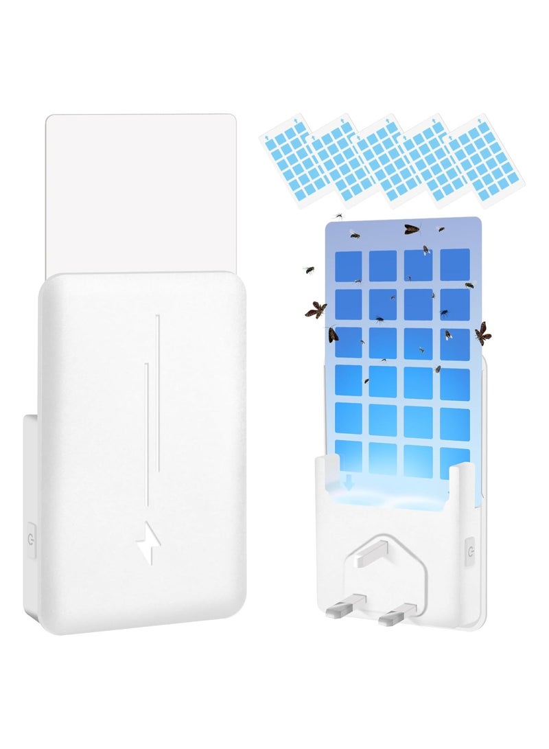 Fly Insect Trap, Indoor Gnat Catcher Captures Houseflies, Fruit Flies, and Gnats, Plug-in Moths Killer with Night Light for Buzz-free Home, UK PLUG, 5Pcs Adhesive Cards
